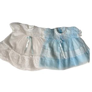Vintage Baby Dresses With Slips 1950s Sheer White/Sheer Blue